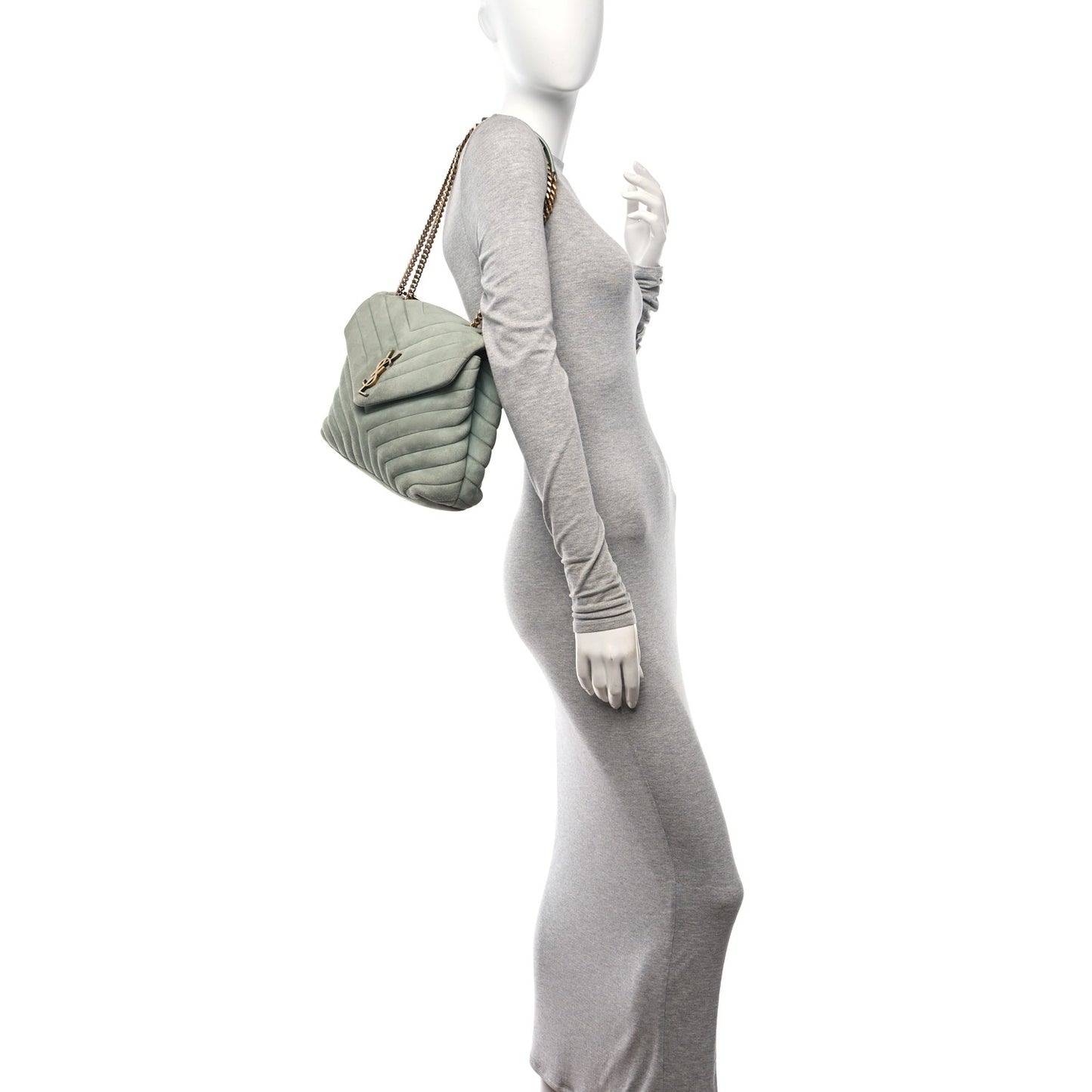 Suede Y Quilted Monogram Medium Loulou Chain Satchel Vert Opaline