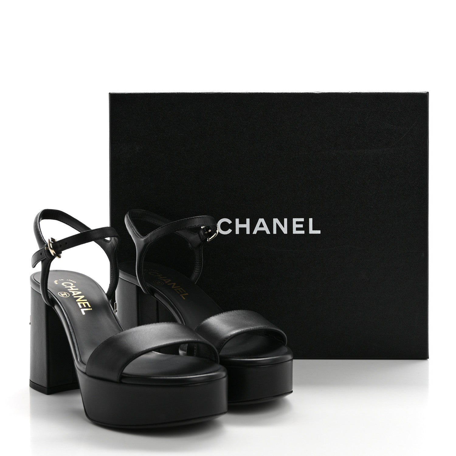 Chanel Lambskin Logo Platform Sandals 38 Black 11 of 11