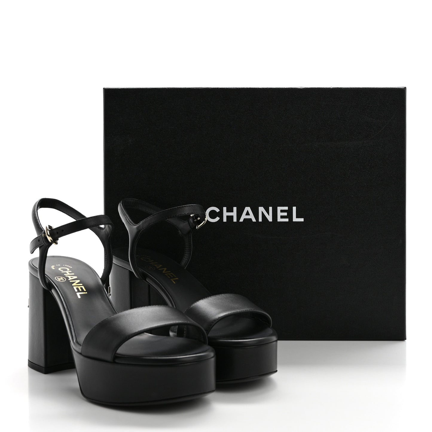 Lambskin Logo Platform Sandals 38 Black