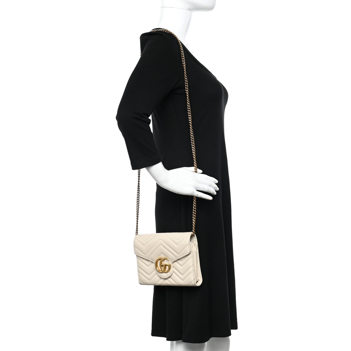 Calfskin Matelasse GG Marmont Chain Wallet Mystic White