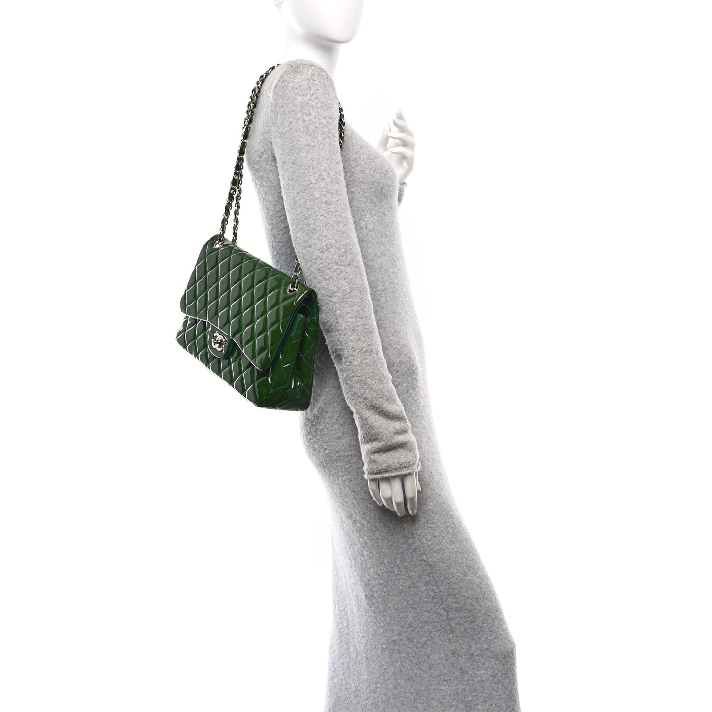 Patent Quilted Jumbo Double Flap Green