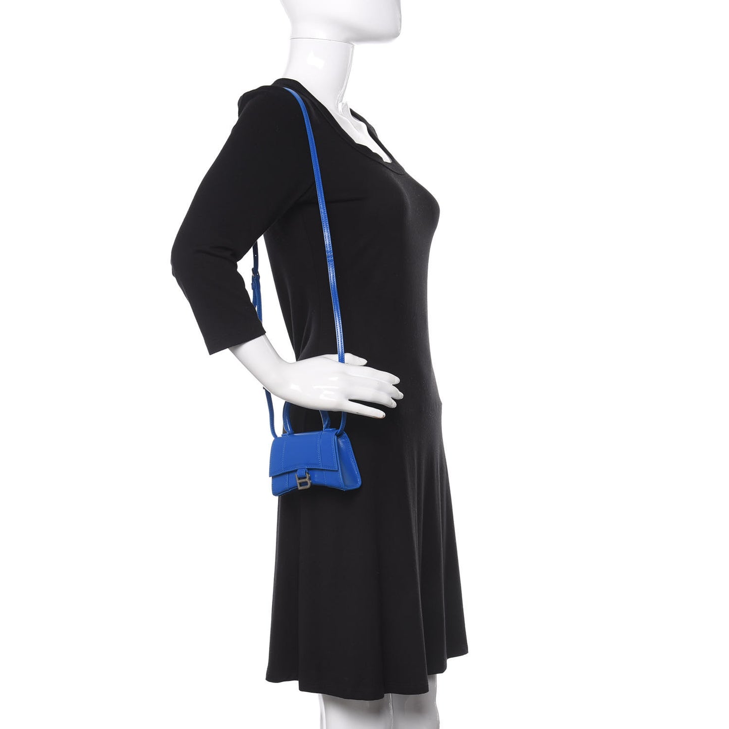 Shiny Box Calfskin Hourglass Top Handle Bag Mini Bleu