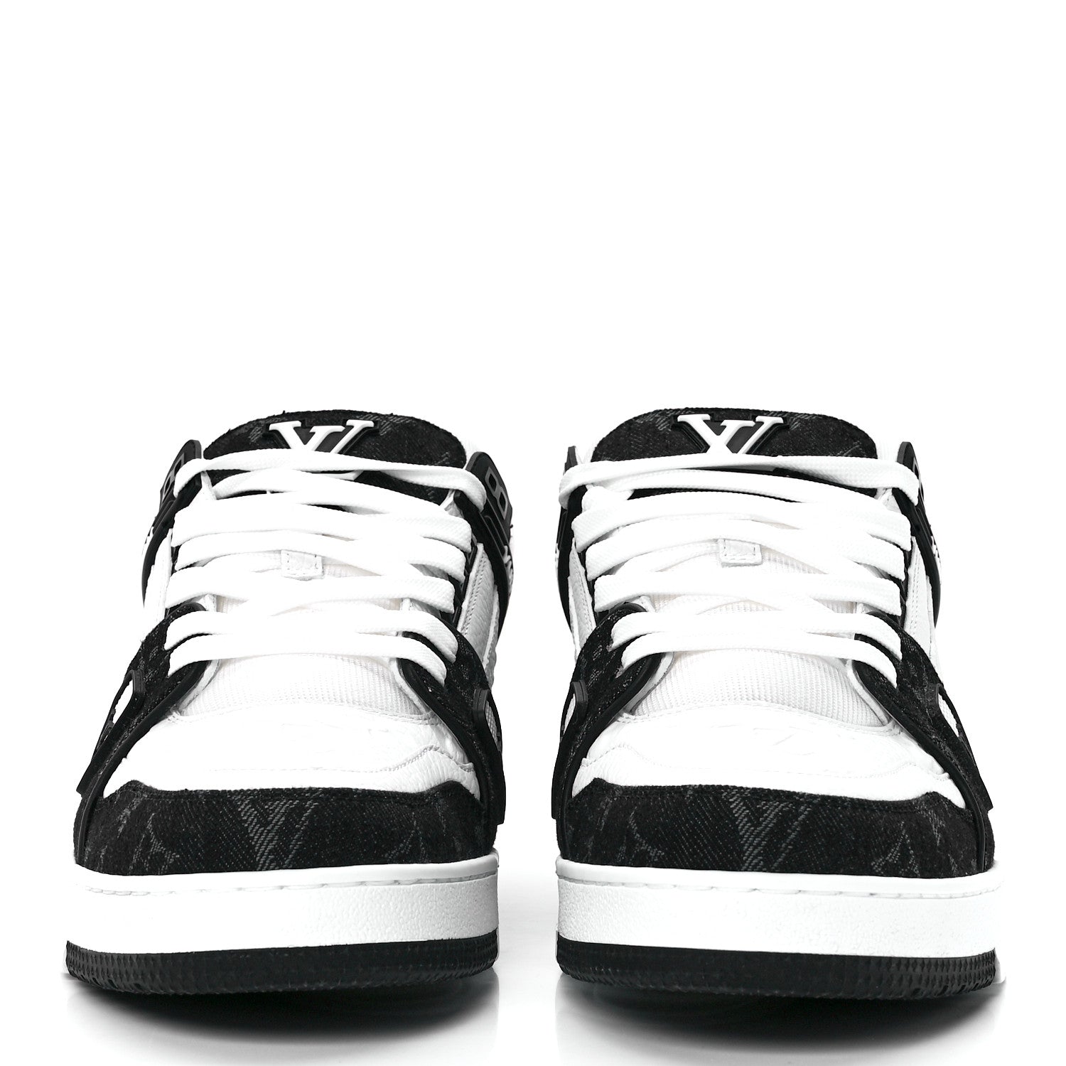 Louis Vuitton Calfskin Monogram Denim Mens LV Trainer Sneakers 9 Black 2 of 10