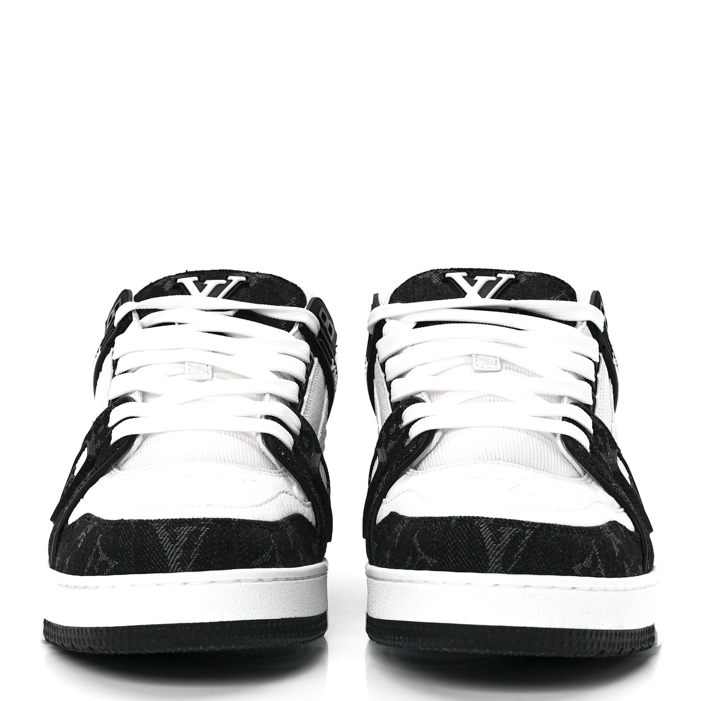 Calfskin Monogram Denim Mens LV Trainer Sneakers 9 Black