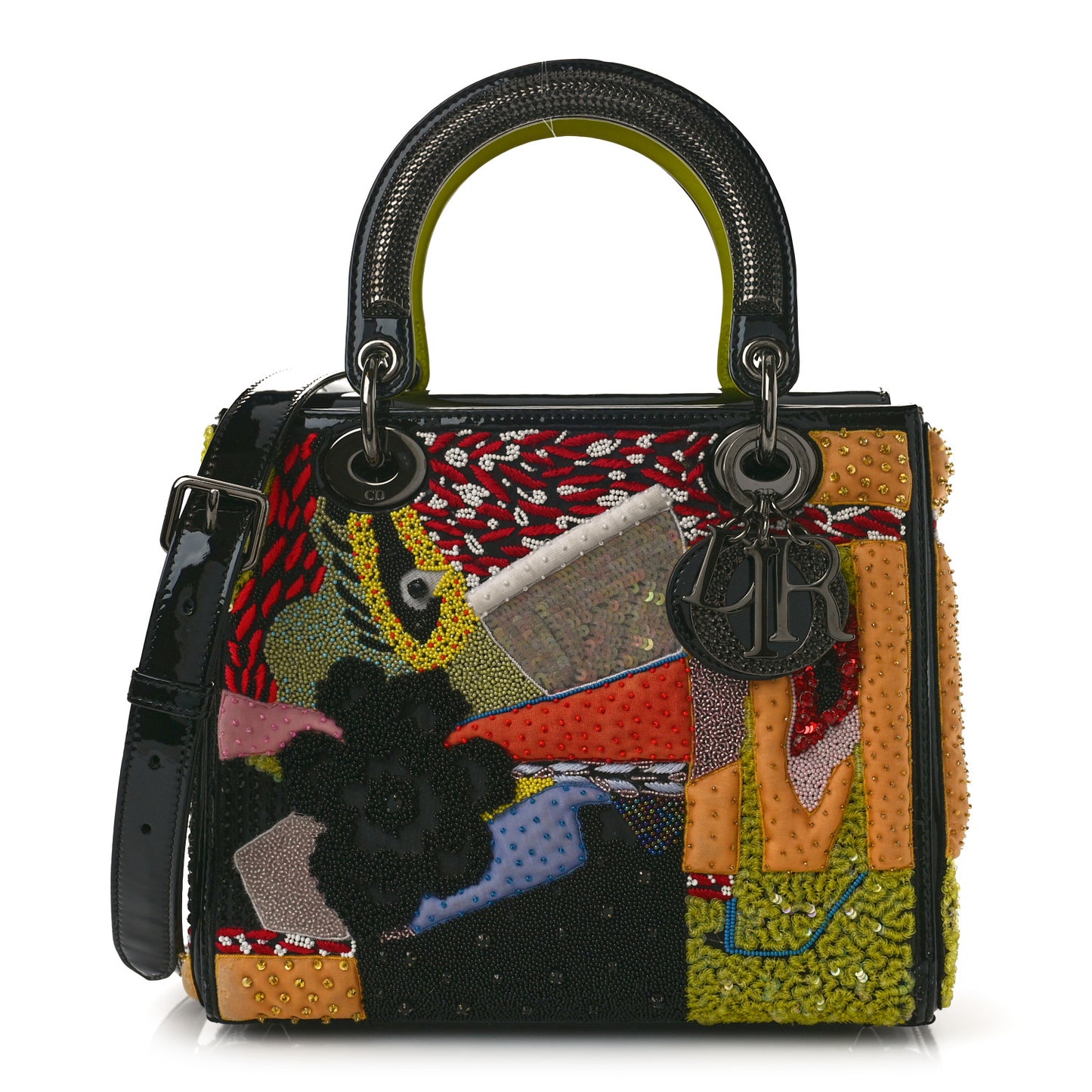 Patent Beaded Medium Lady Dior Black Multicolor