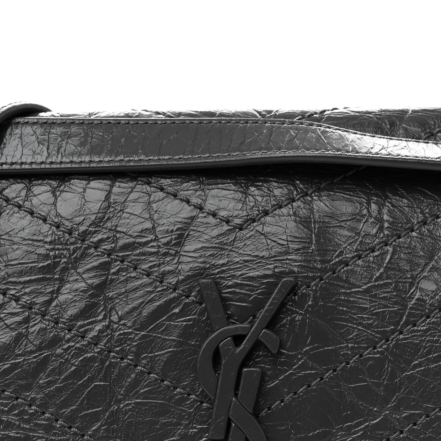 Crinkled Calfskin Matelasse Monogram Medium Niki Chain Satchel Storm