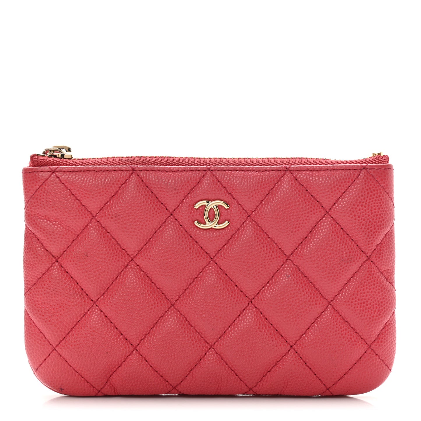 Caviar Quilted Small Cosmetic Case Dark Pink