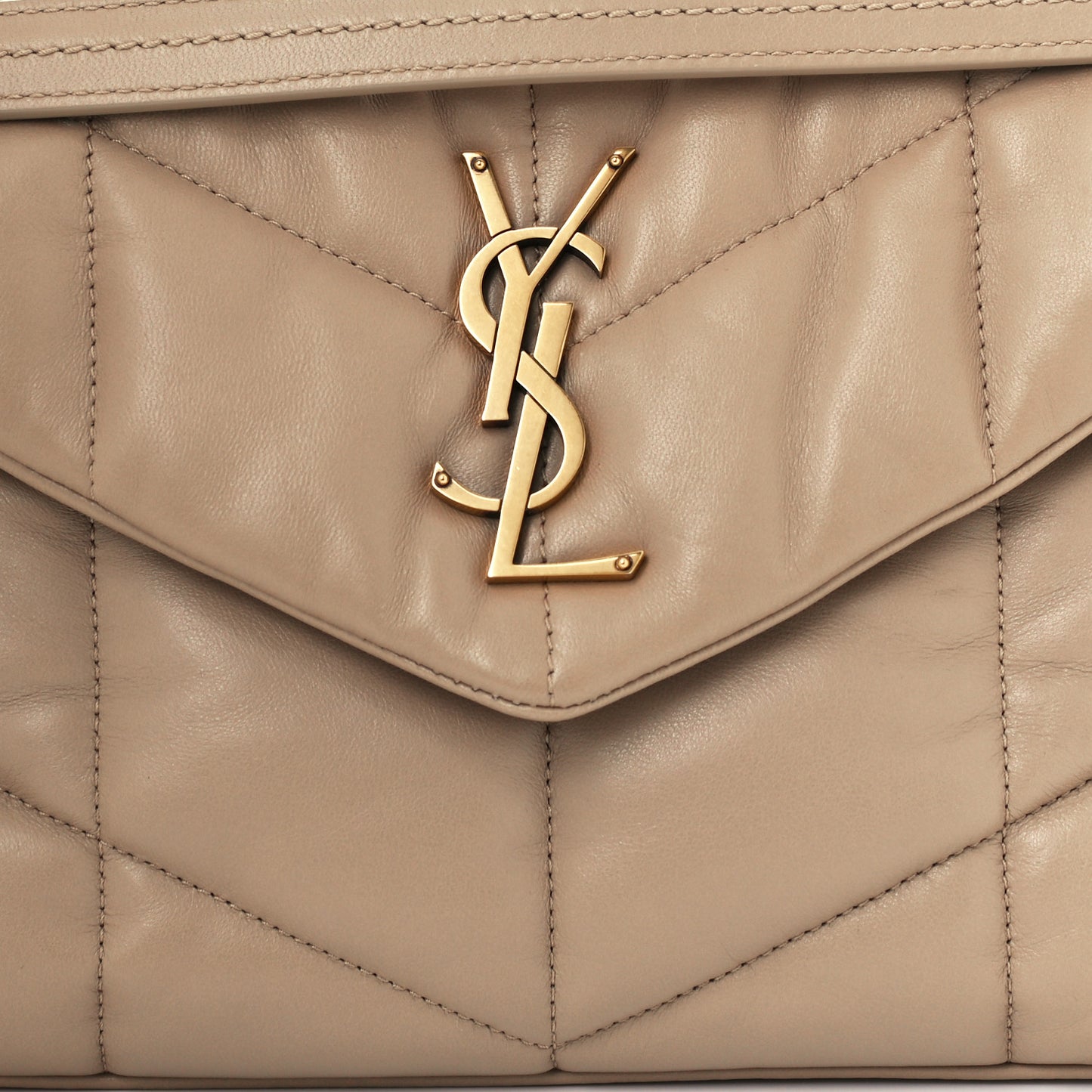 Lambskin Quilted Small Loulou Puffer Monogram Chain Satchel Dark Beige