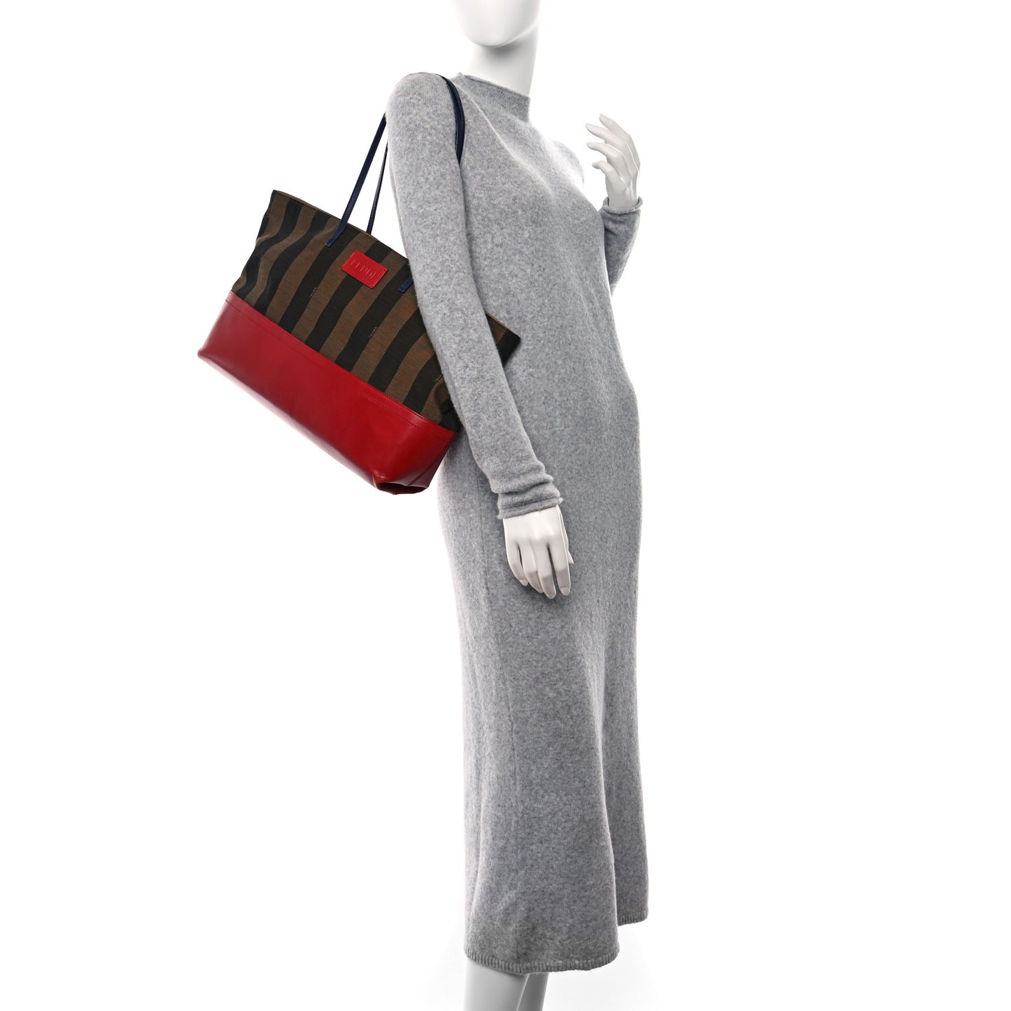 Pequin Cuoio Vegetale Medium Roll Tote Tobacco Rosso Blue