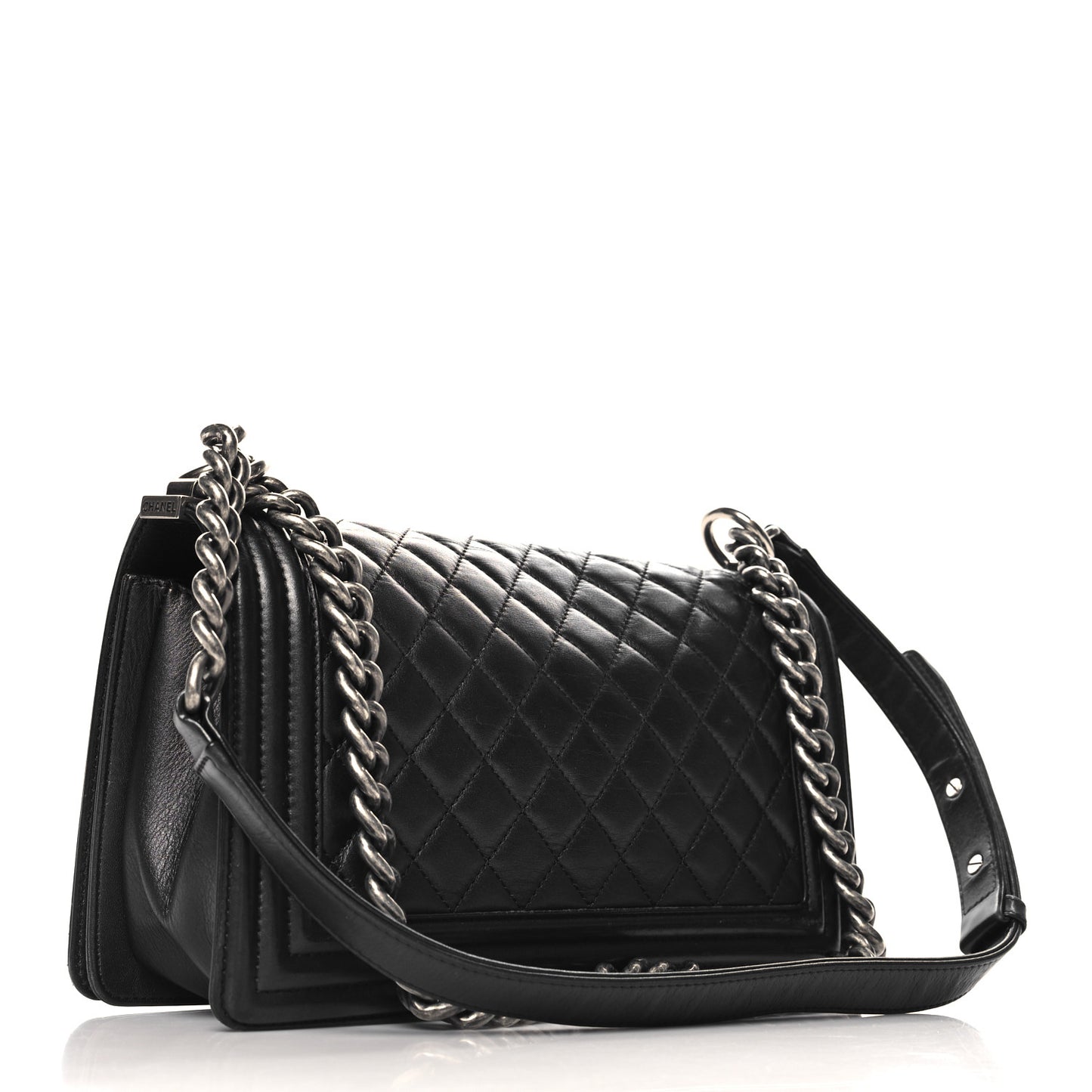 Metallic Calfskin Quilted Medium Boy Flap Black