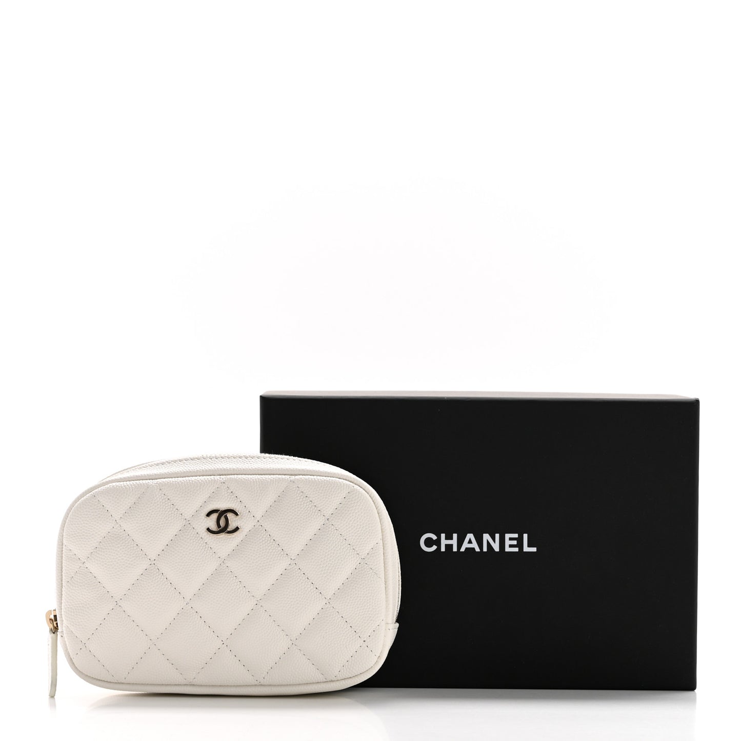 Caviar Quilted Small Curvy Pouch Cosmetic Case White
