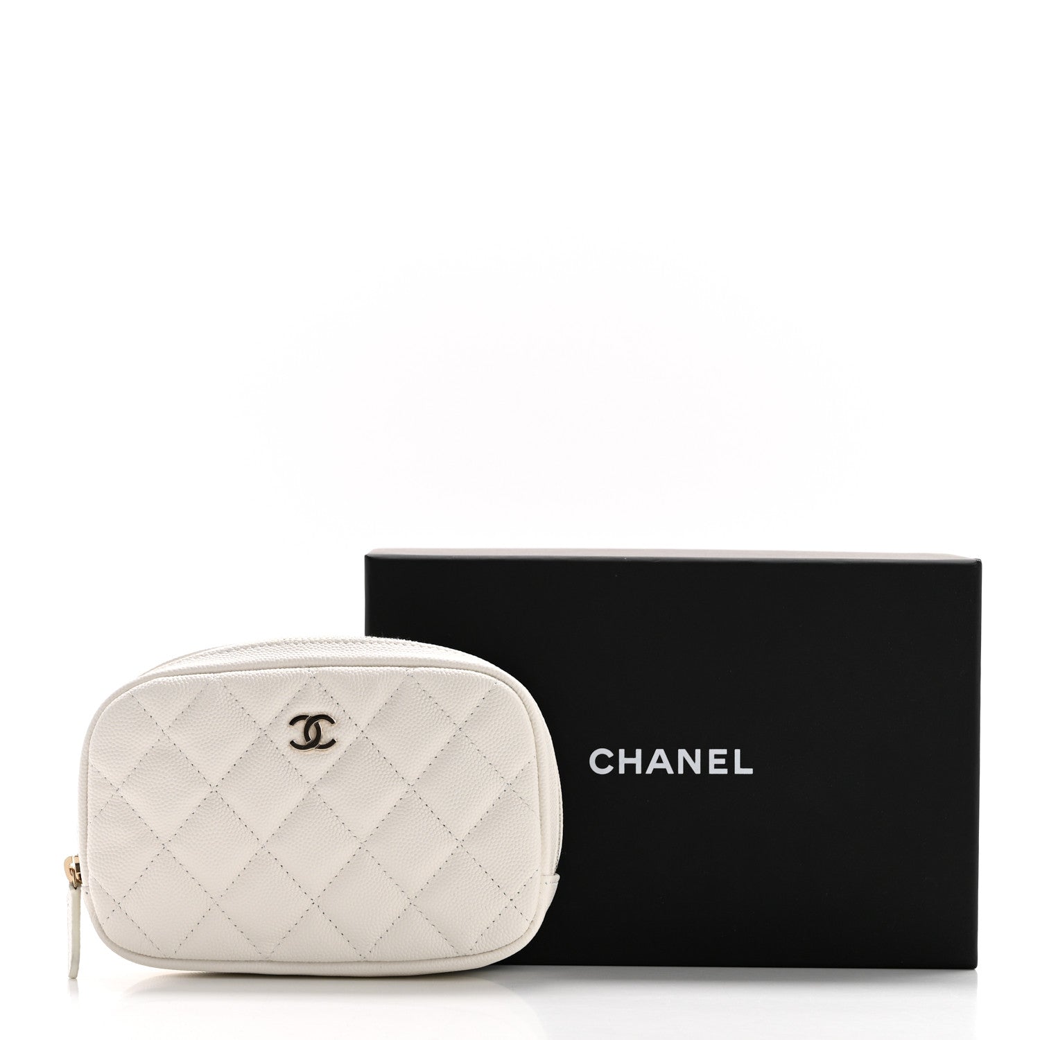 Chanel Caviar Quilted Small Curvy Pouch Cosmetic Case White 8 of 8