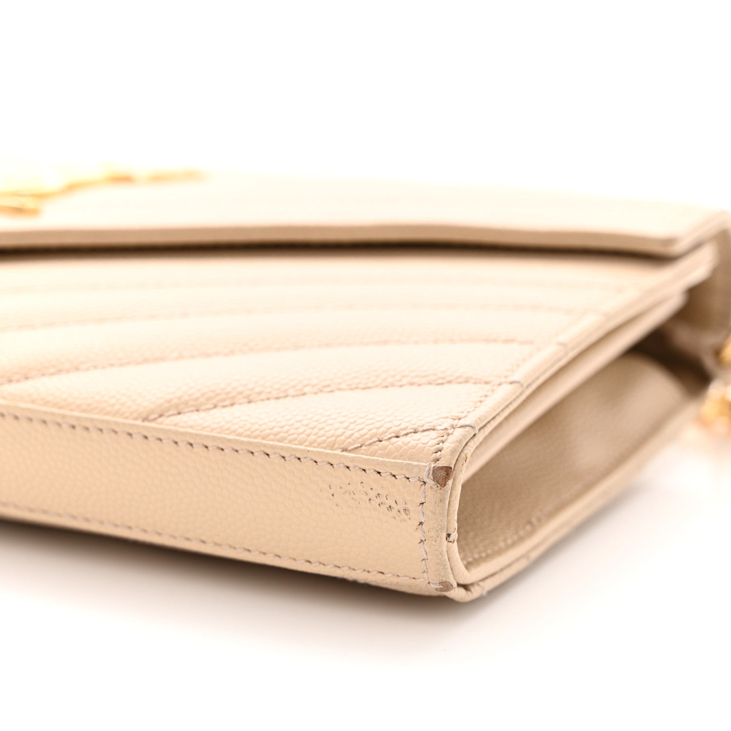 Saint Laurent Grain De Poudre Matelasse Chevron Monogram Envelope Chain Wallet Nude Powder 10 of 15