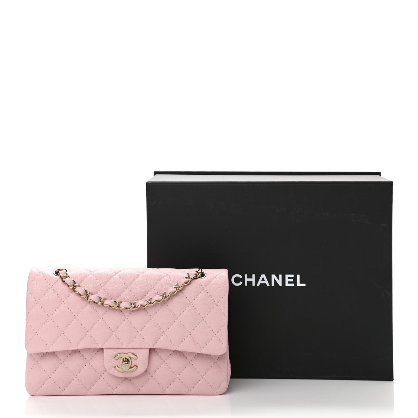 Caviar Quilted Medium Double Flap Light Pink