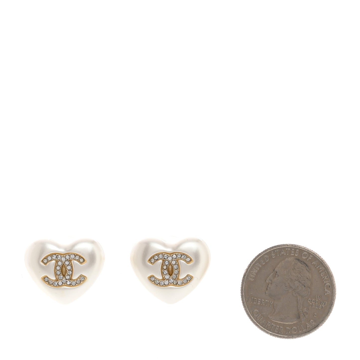 Pearl Crystal CC Heart Earrings Gold