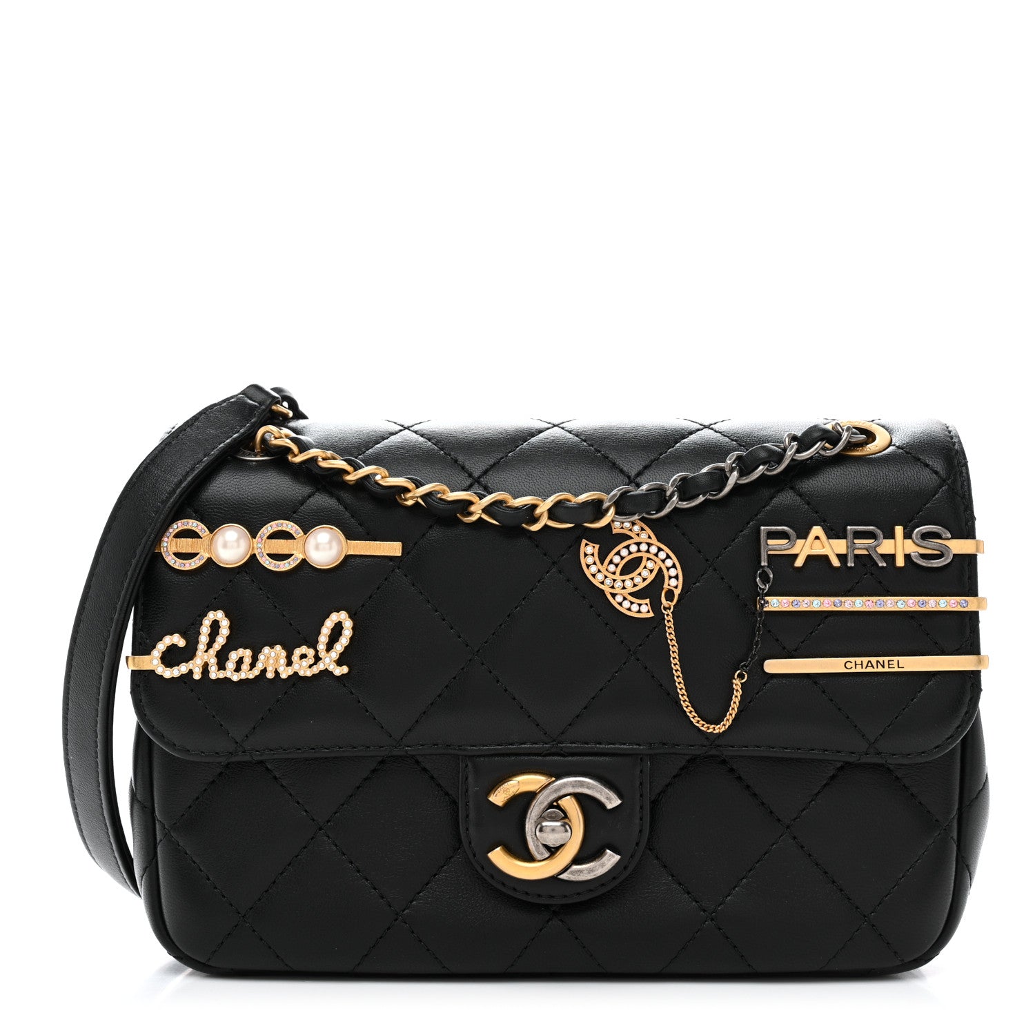 Chanel Lambskin Quilted Small Coco Clips Single Flap Black 1837272