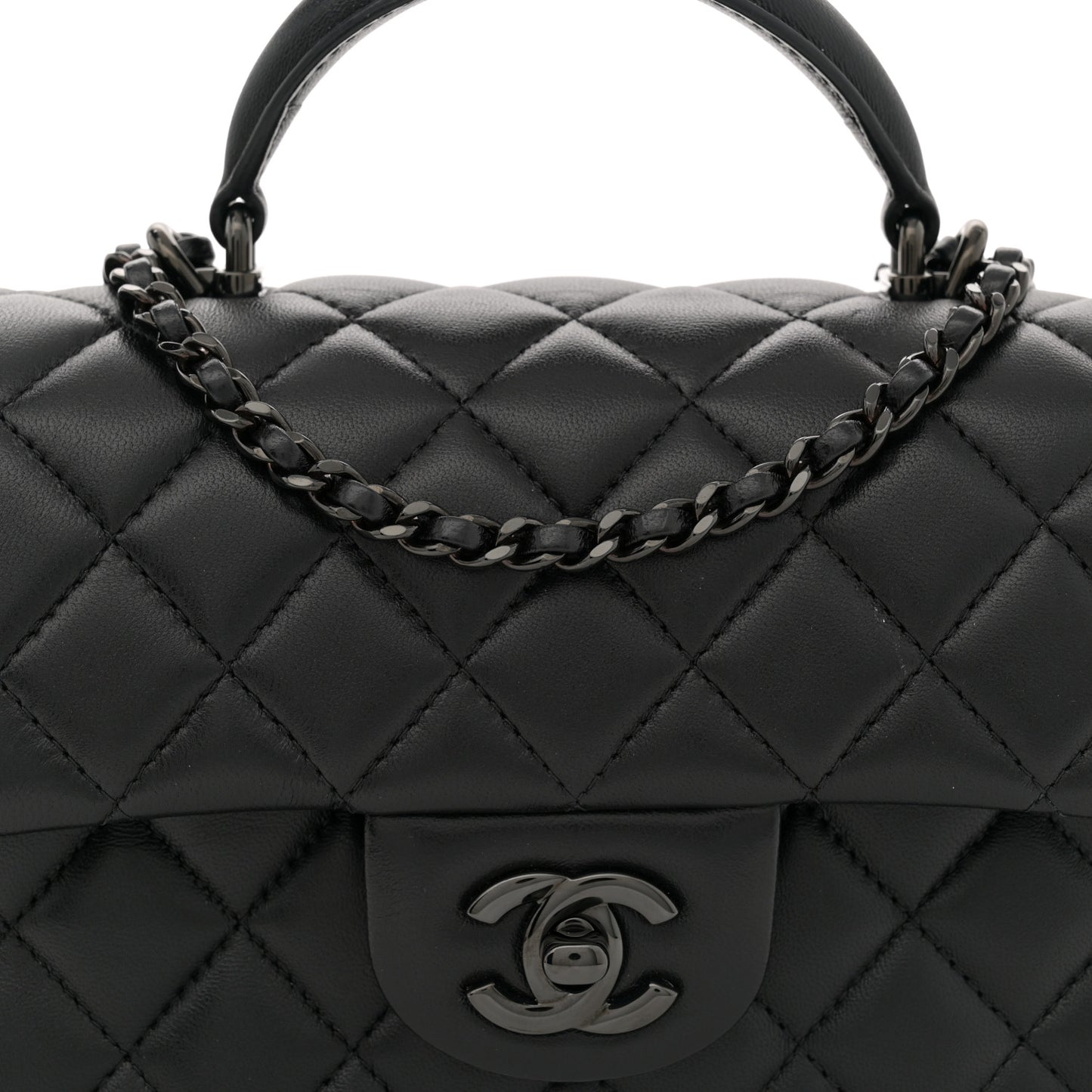 Lambskin Quilted Mini Top Handle Rectangular Flap So Black