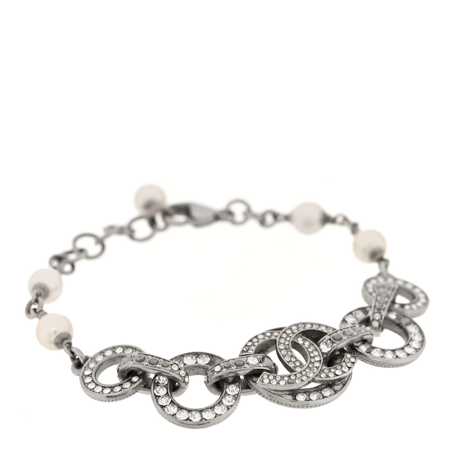 Crystal Pearl CC Bracelet Silver