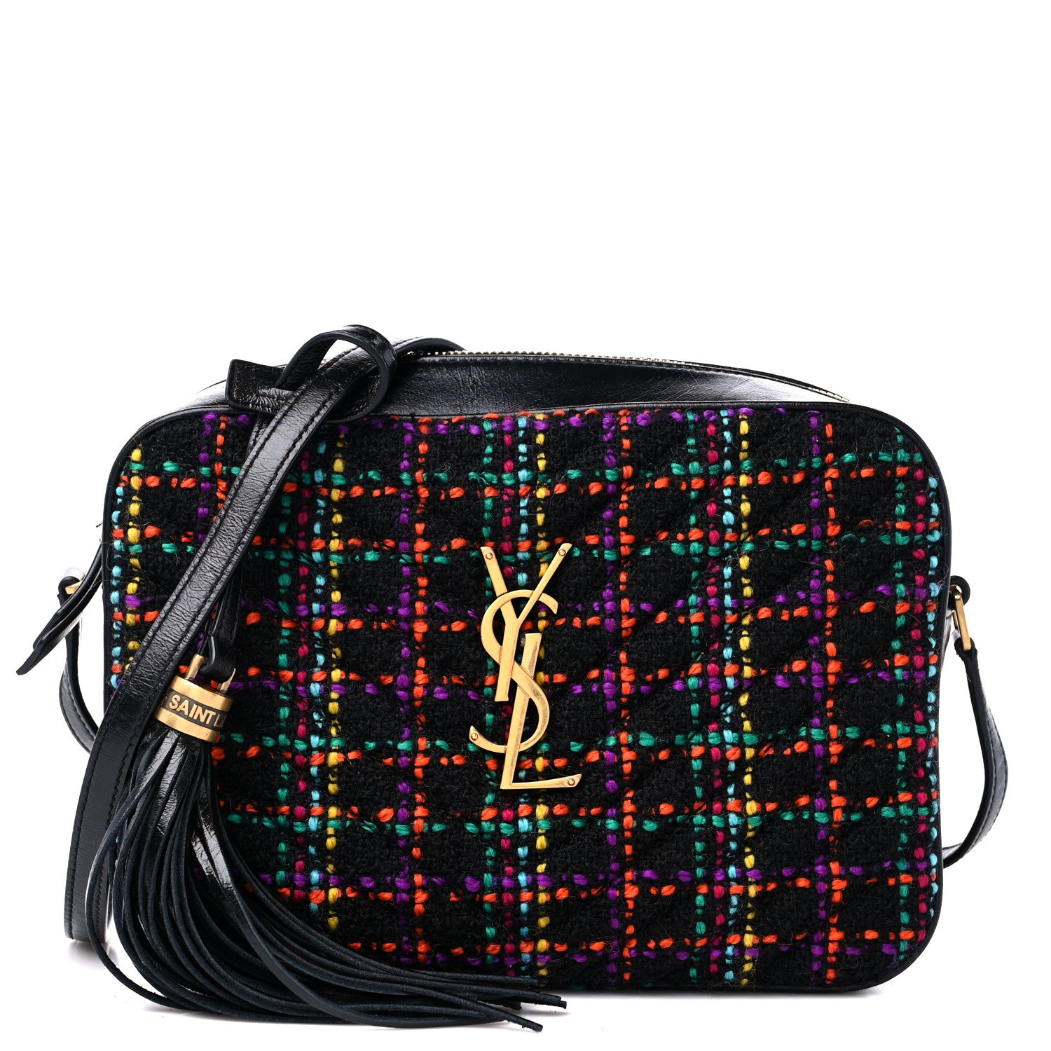 Saint Laurent Tweed Calfskin Monogram Lou Camera Bag Black 1307896