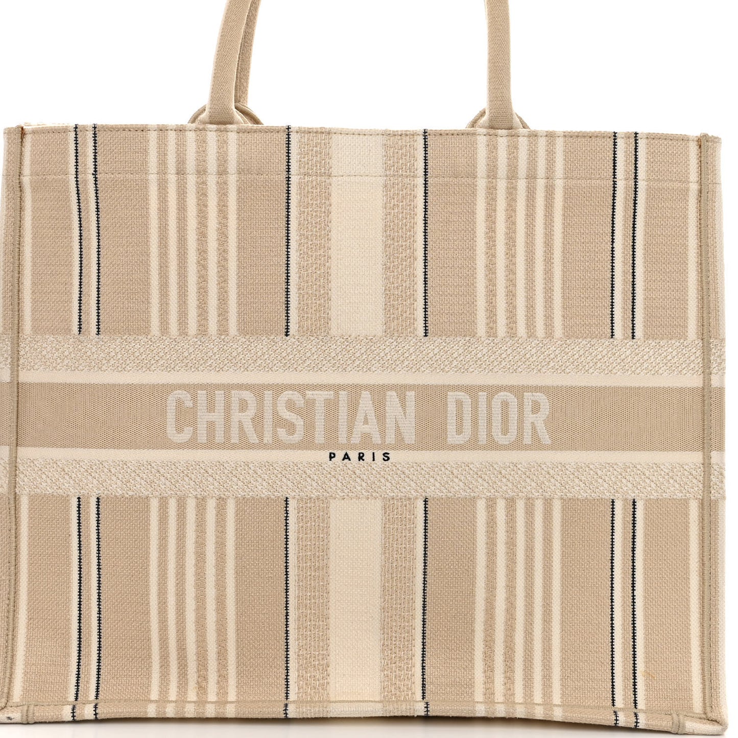 Canvas Embroidered Large Stripes Book Tote Beige