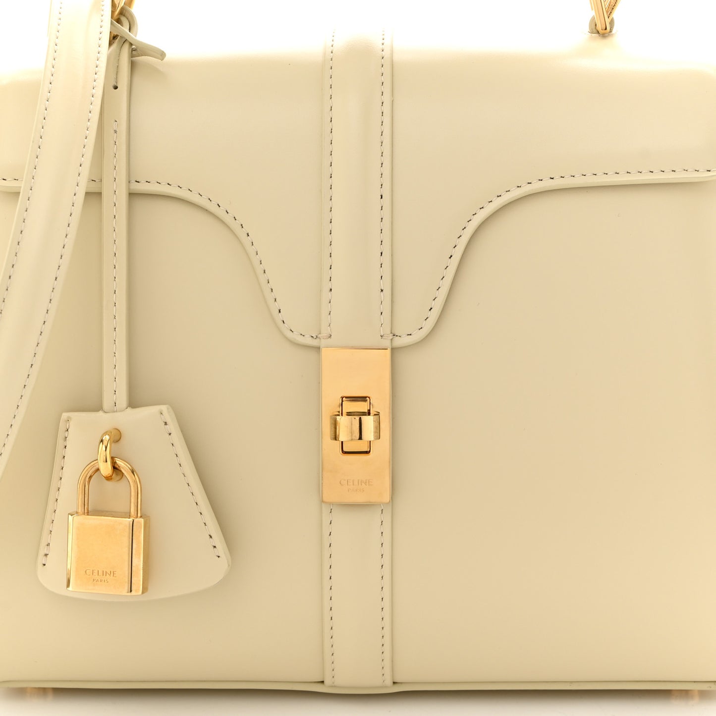 Grained Calfskin Small 16 Top Handle Bag Beige