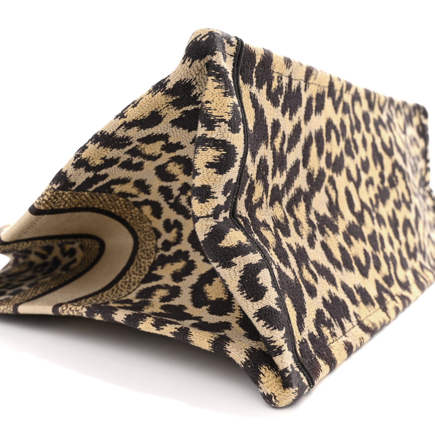 Canvas Mizza Embroidered Large Leopard Book Tote Beige