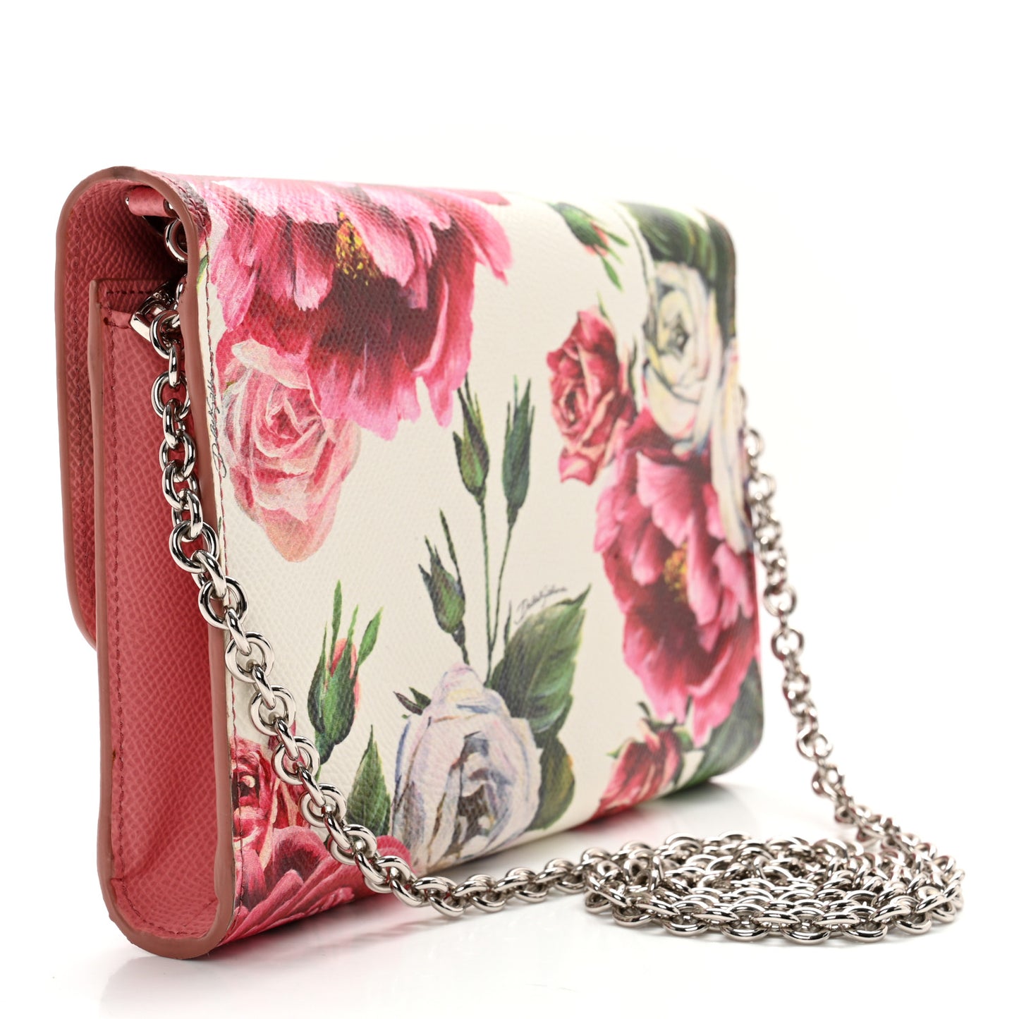 Dauphine Floral Print Wallet On Chain White Pink