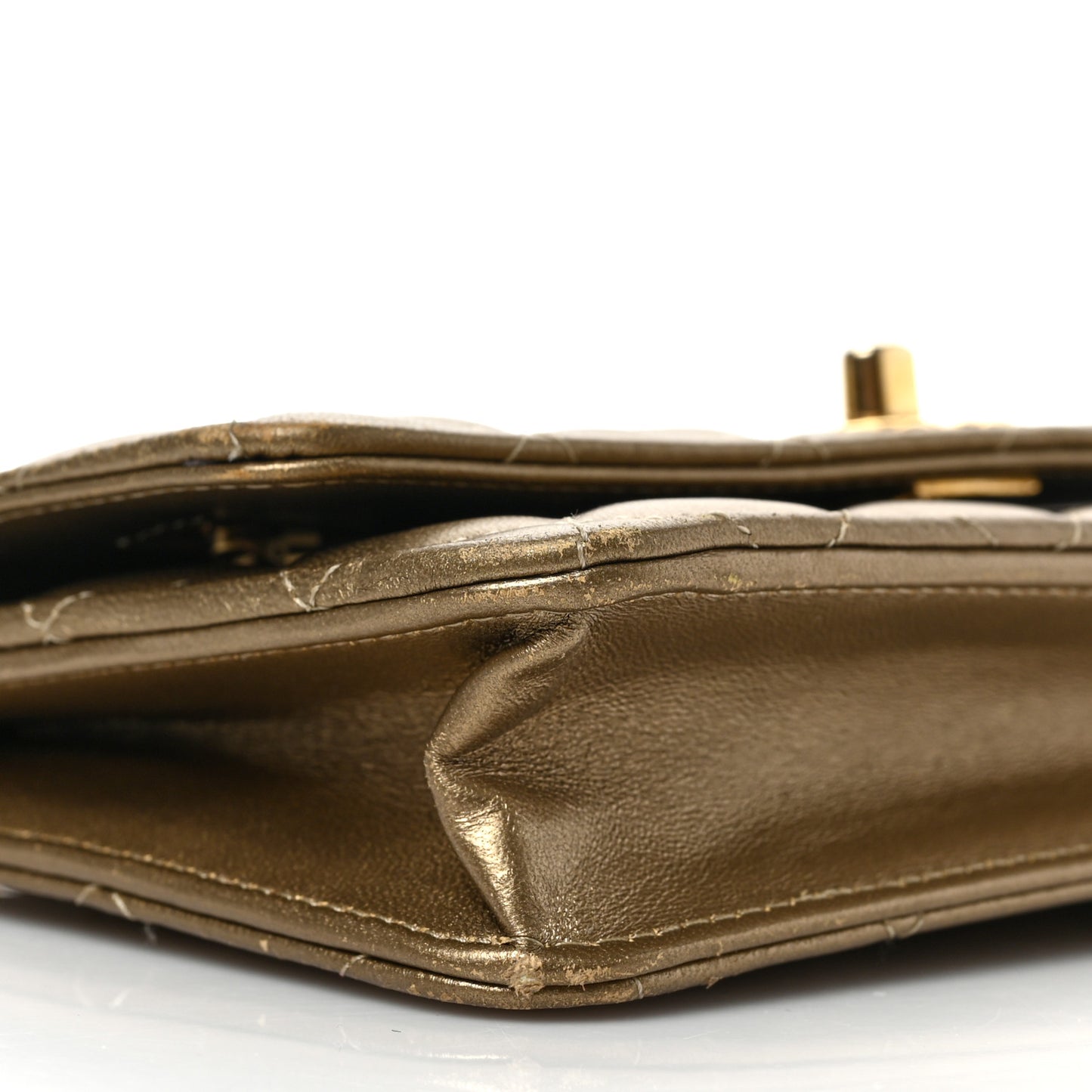 Metallic Lambskin Quilted CC Wallet On Chain WOC Gold