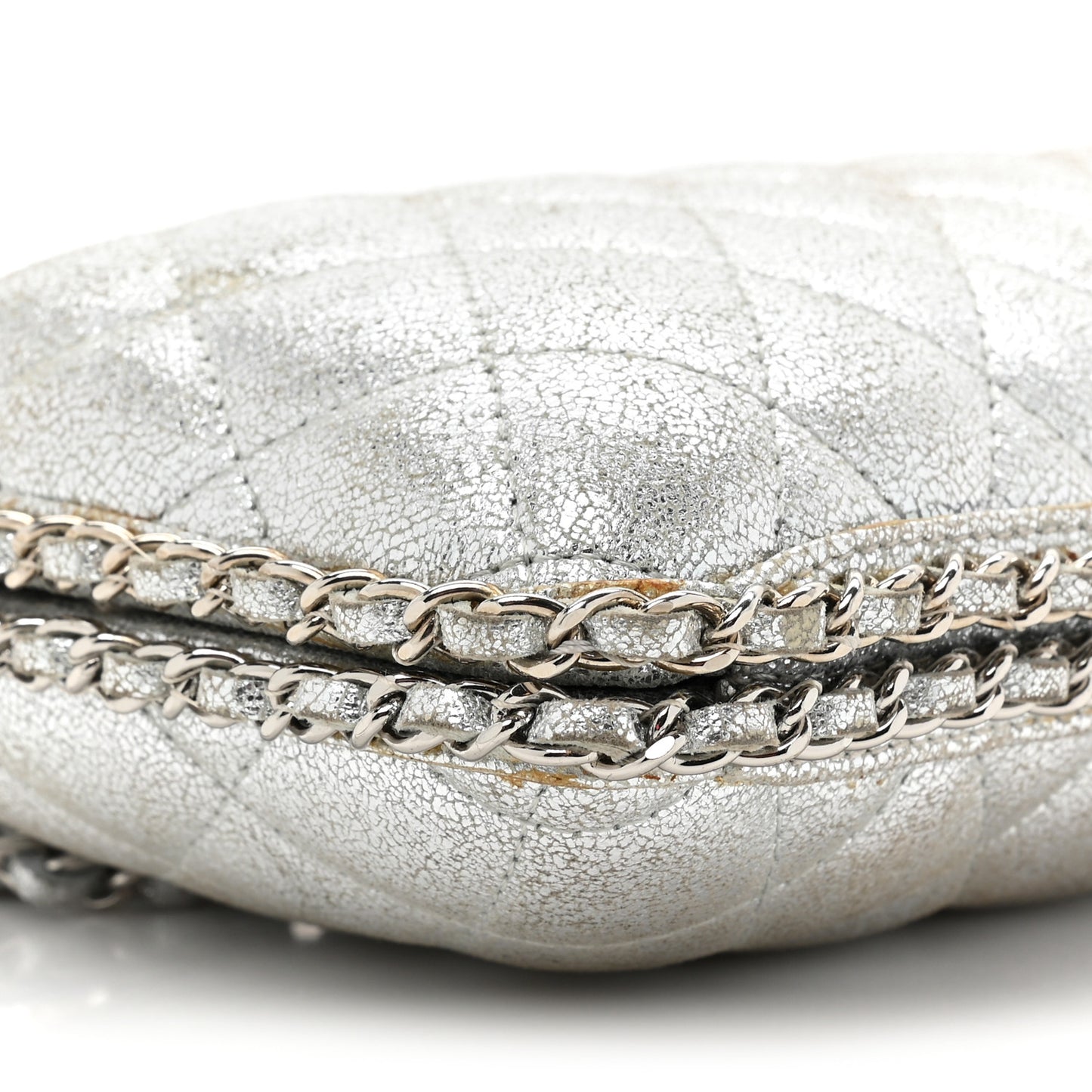 Metallic Lambskin Small Chain Around Clutch Silver