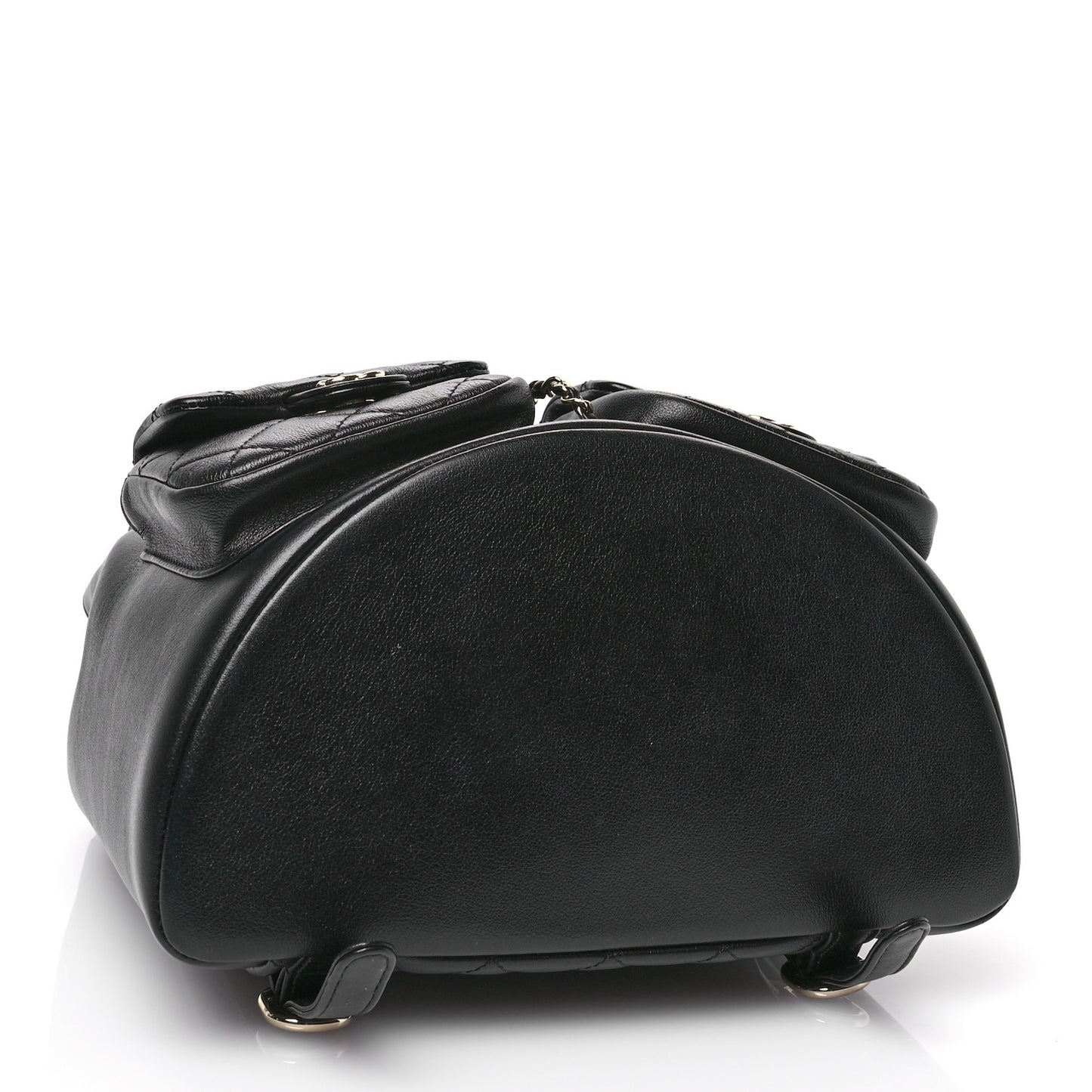 Calfskin Quilted Large Duma Pockets Drawstring Backpack Black