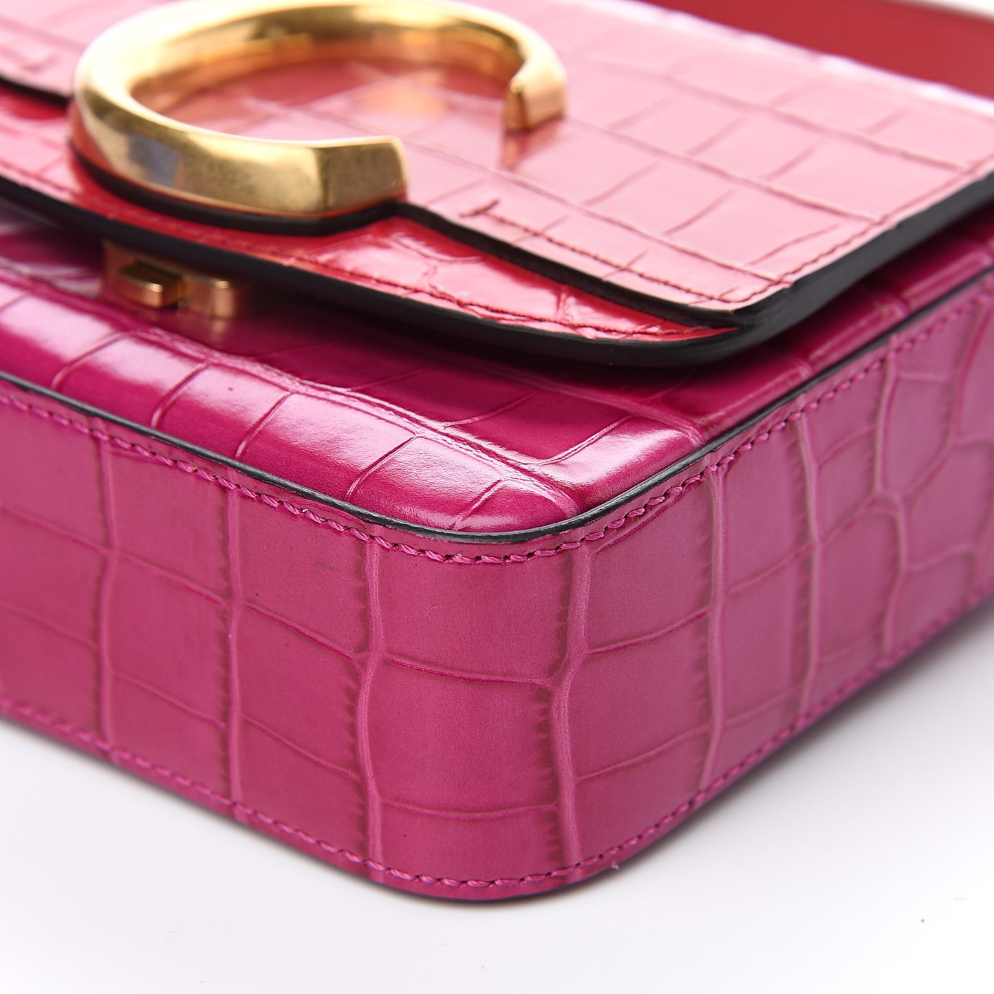 Calfskin Crocodile Embossed Mini C Double Carry Graphic Pink