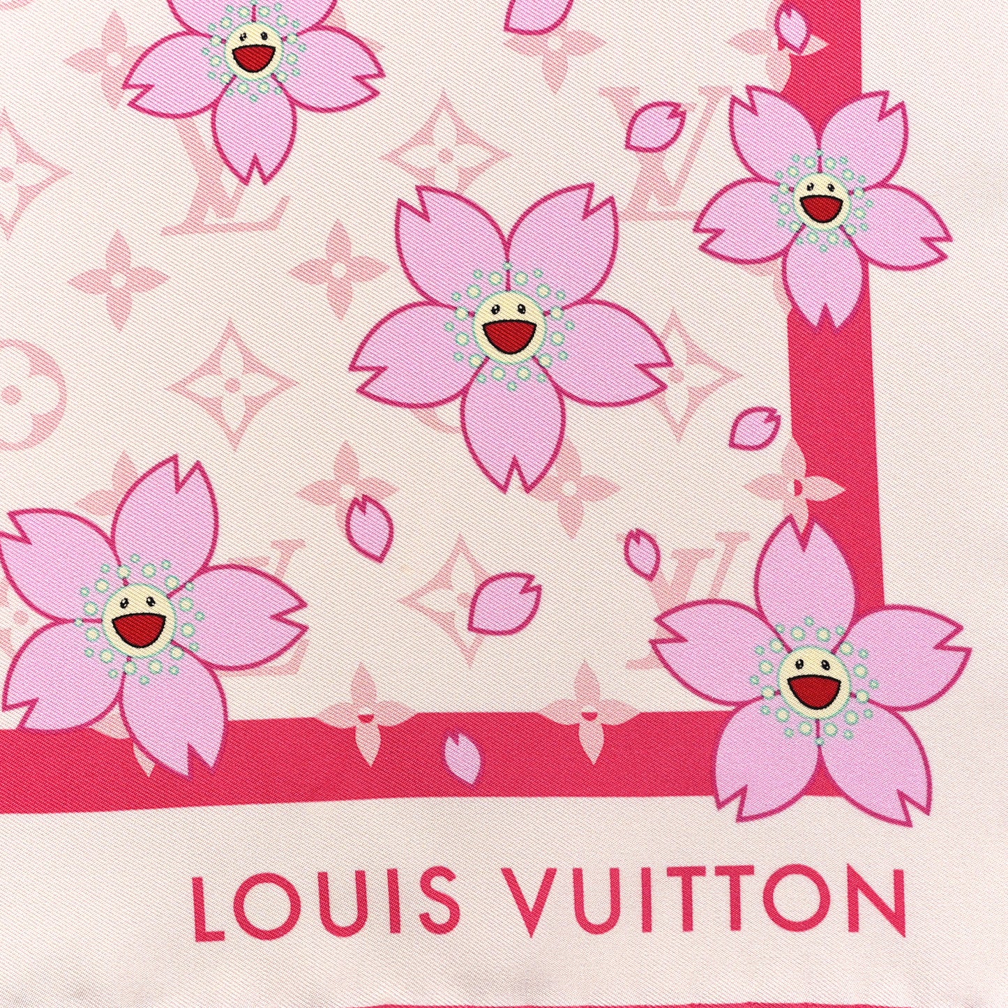 LV X TM Silk Monogram Cherry Blossom Square 70 Scarf Pink