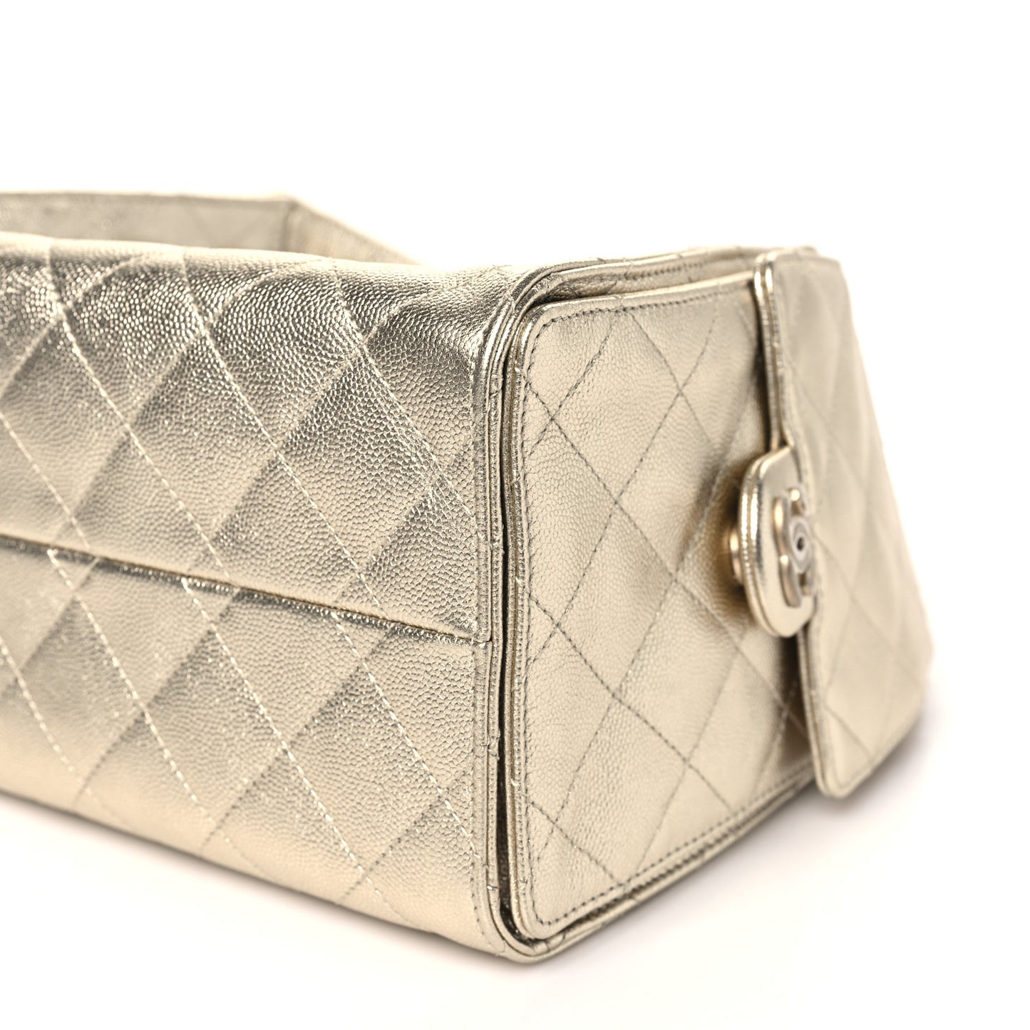 Metallic Caviar Quilted Small Chanel 25 Handbag Gold