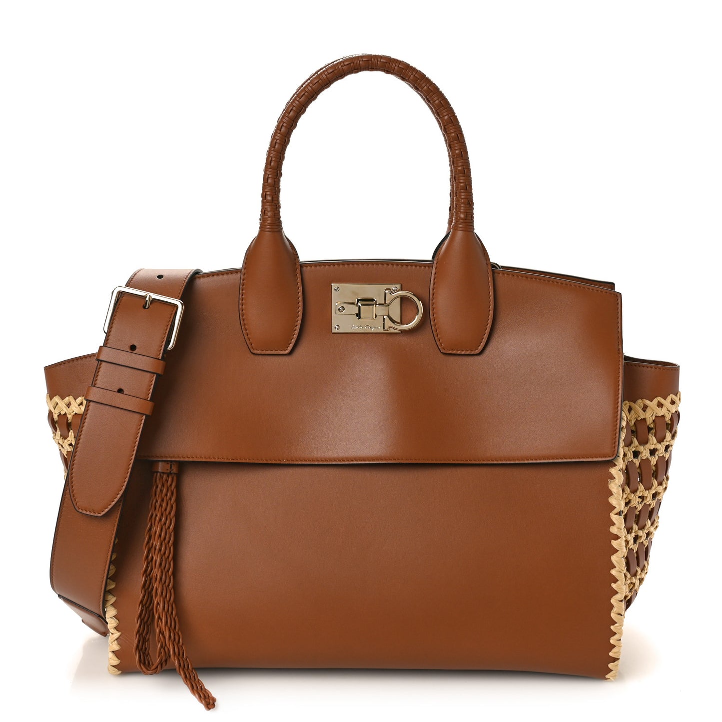 Calfskin Raffia Woven Large The Studio Bag Sella