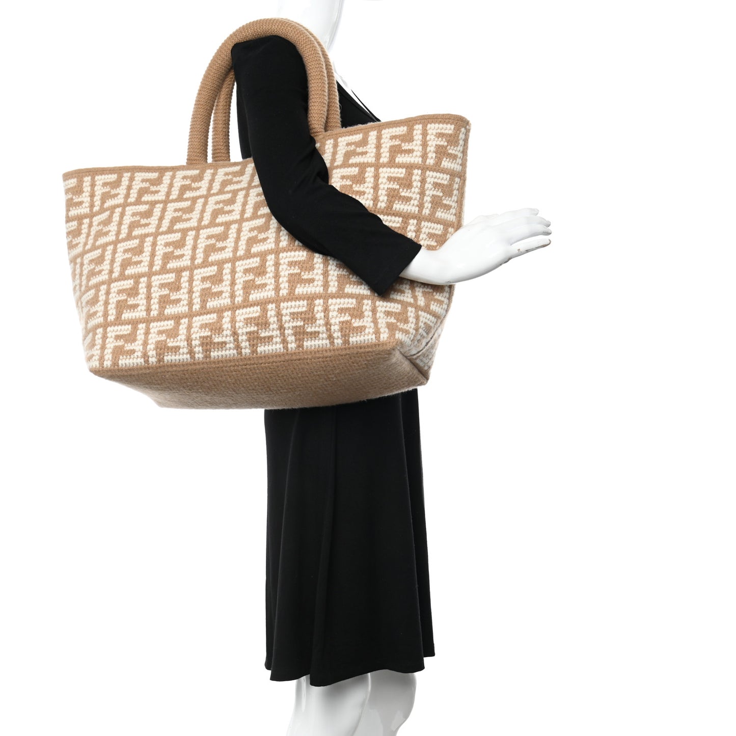 Cashmere Knit FF Large Shopper Tote Cammello