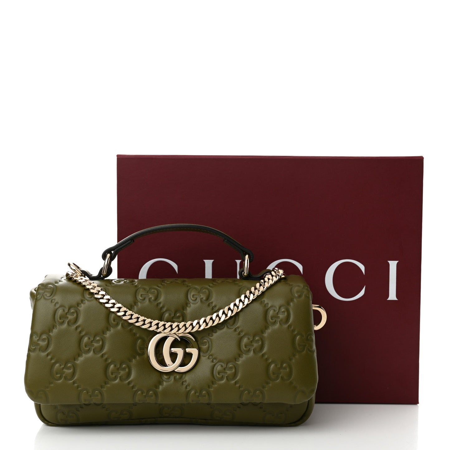 Lambskin Embossed Mini GG Milano Top Handle Shoulder Bag Green