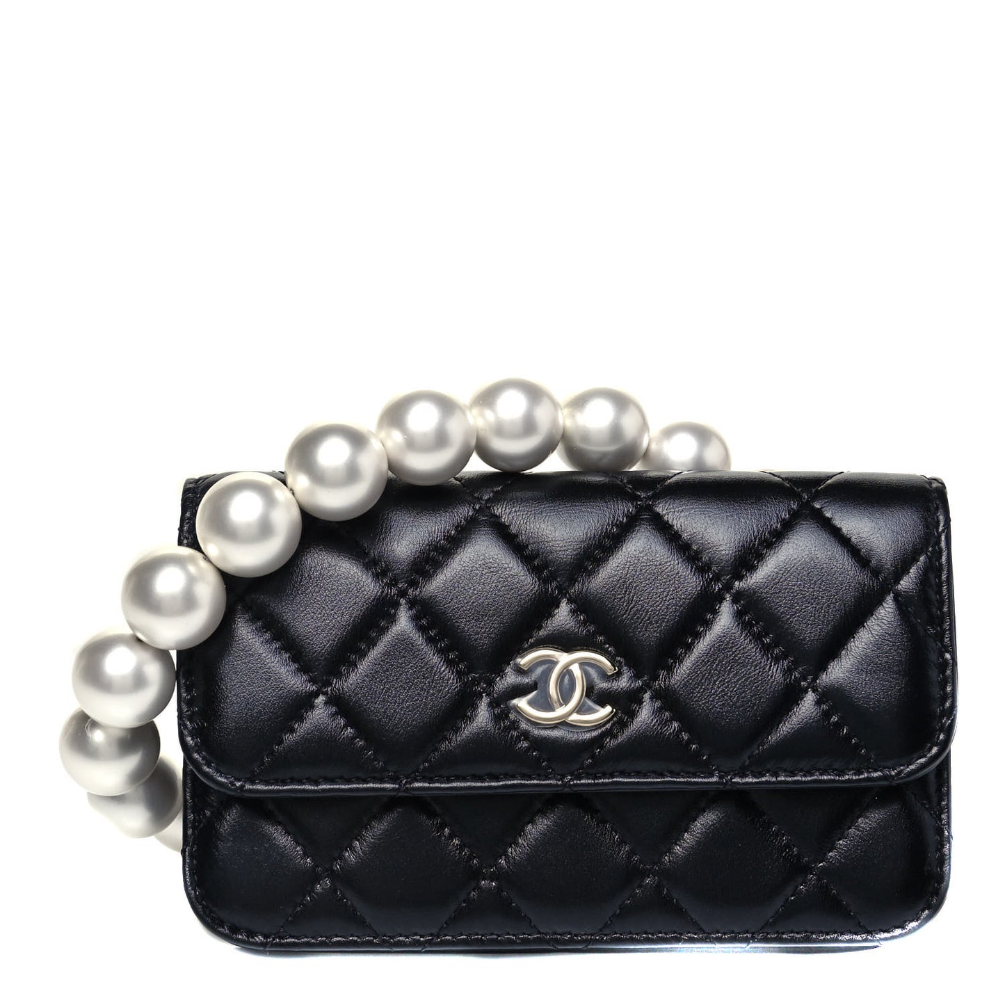 Calfskin Quilted Maxi Pearls Clutch With Chain Black