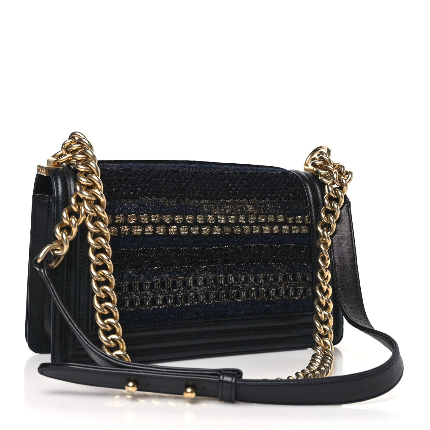 Lambskin Tweed Braided Medium Boy Flap Black