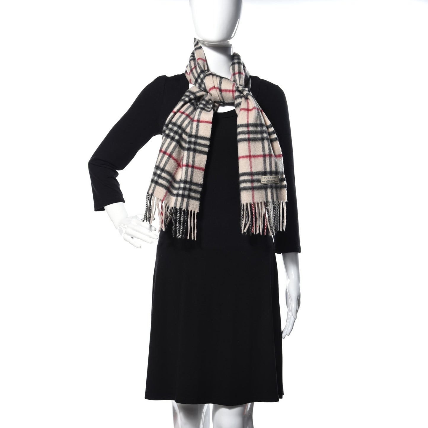 Cashmere Vintage Check Fringe Scarf Stone