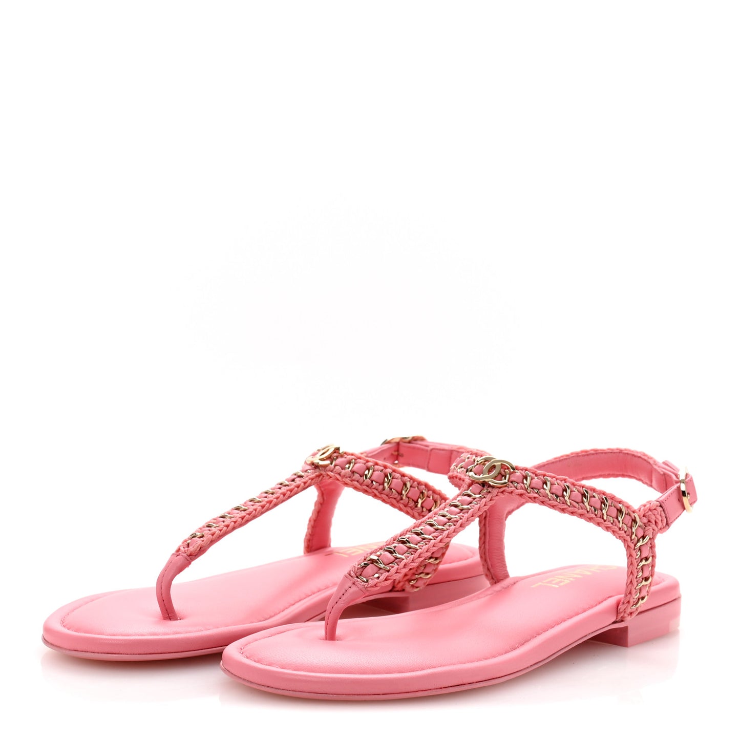 Lambskin Embroidered CC Thong Sandals 37 Pink