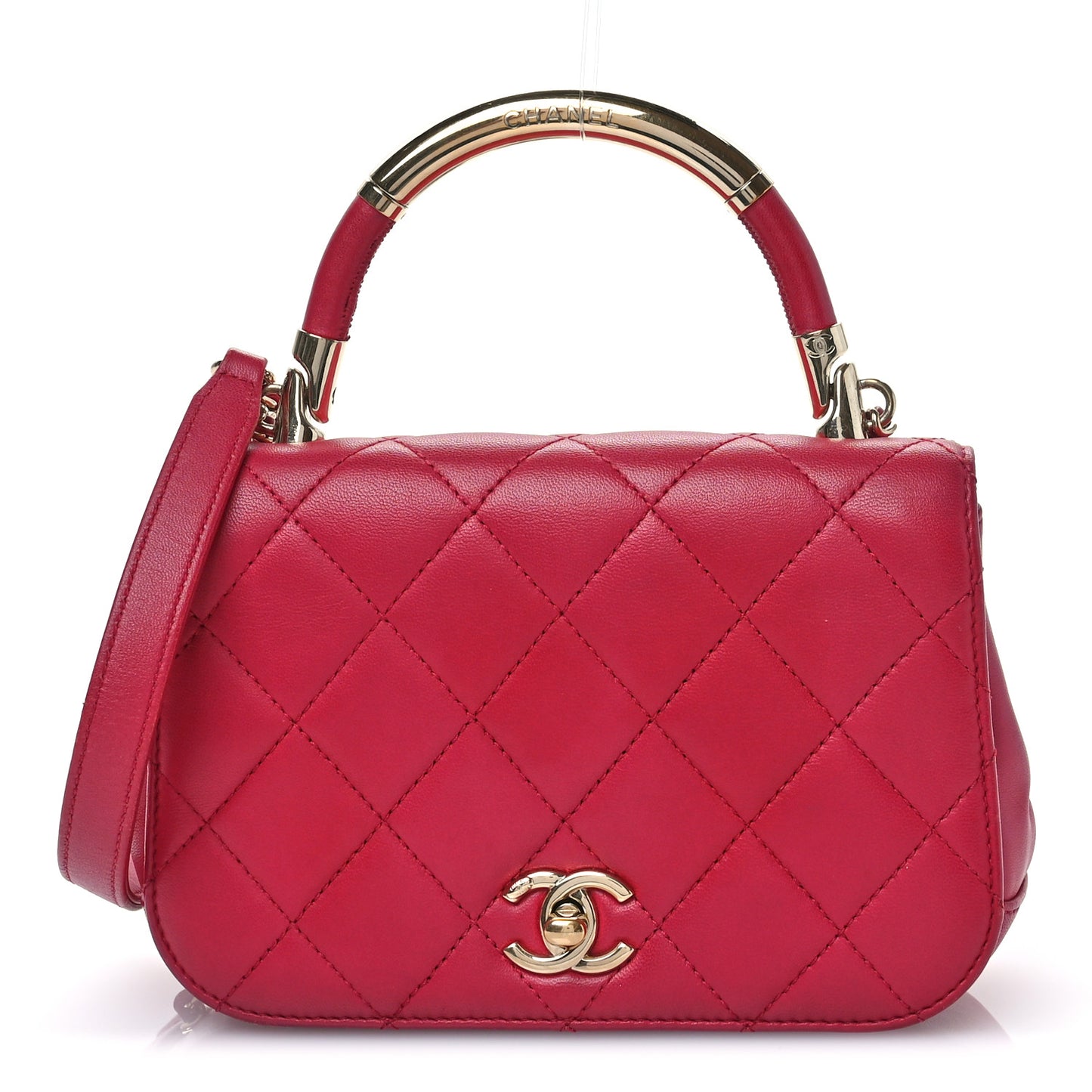 Lambskin Quilted Mini Metal Top Handle Flap Pink