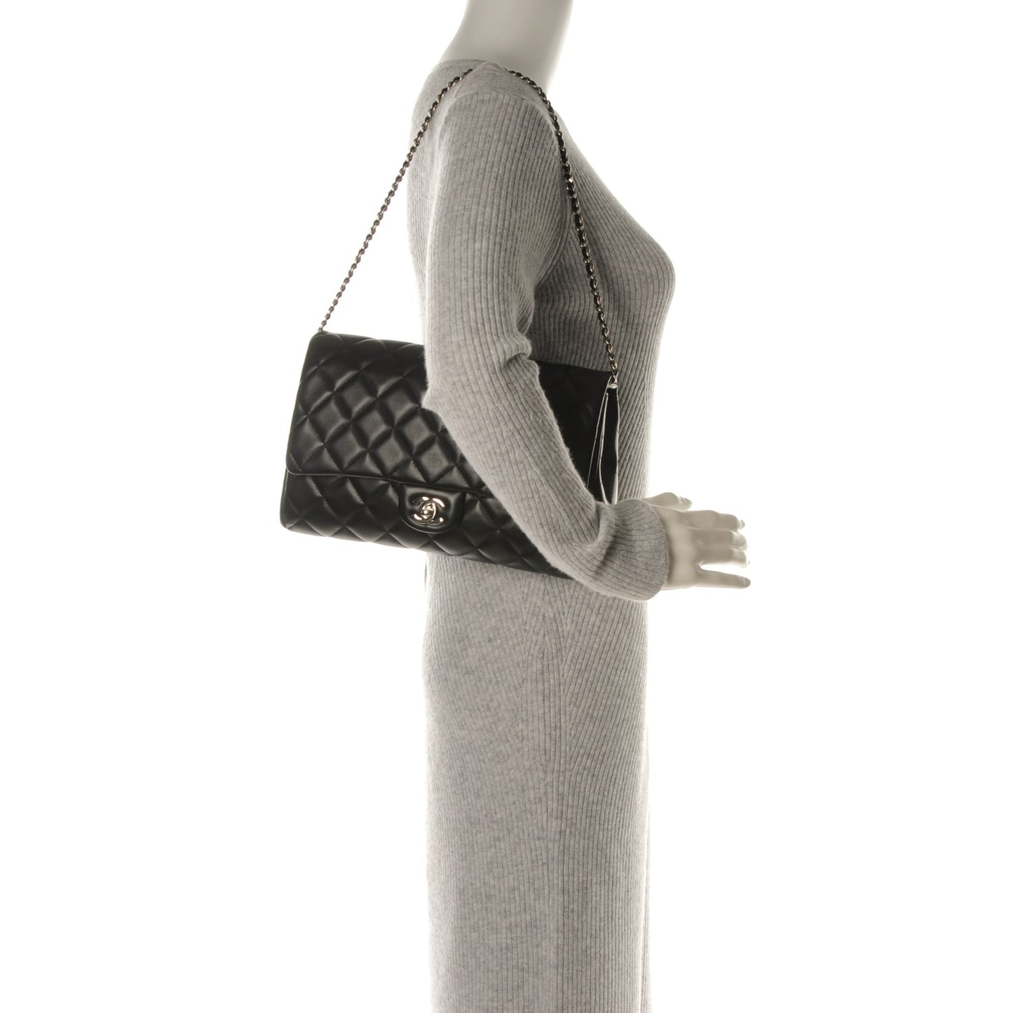 Lambskin Quilted Clutch With Chain Flap Black