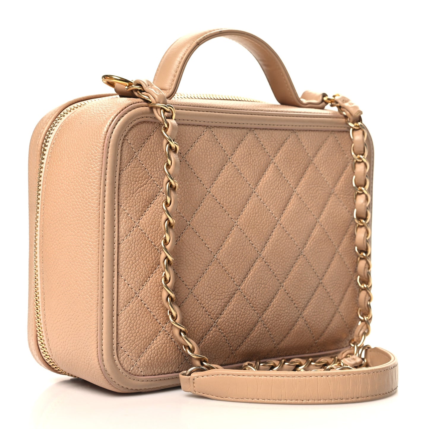 Caviar Quilted Medium CC Filigree Vanity Case Beige
