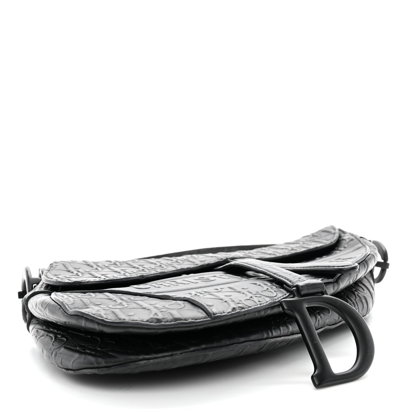 Calfskin Embossed Oblique Saddle Bag Black