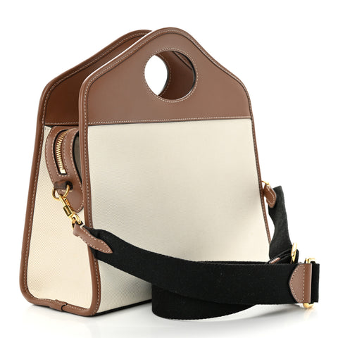 Canvas Smooth Calfskin Two Tone Small Pocket Bag Natural Malt Brown