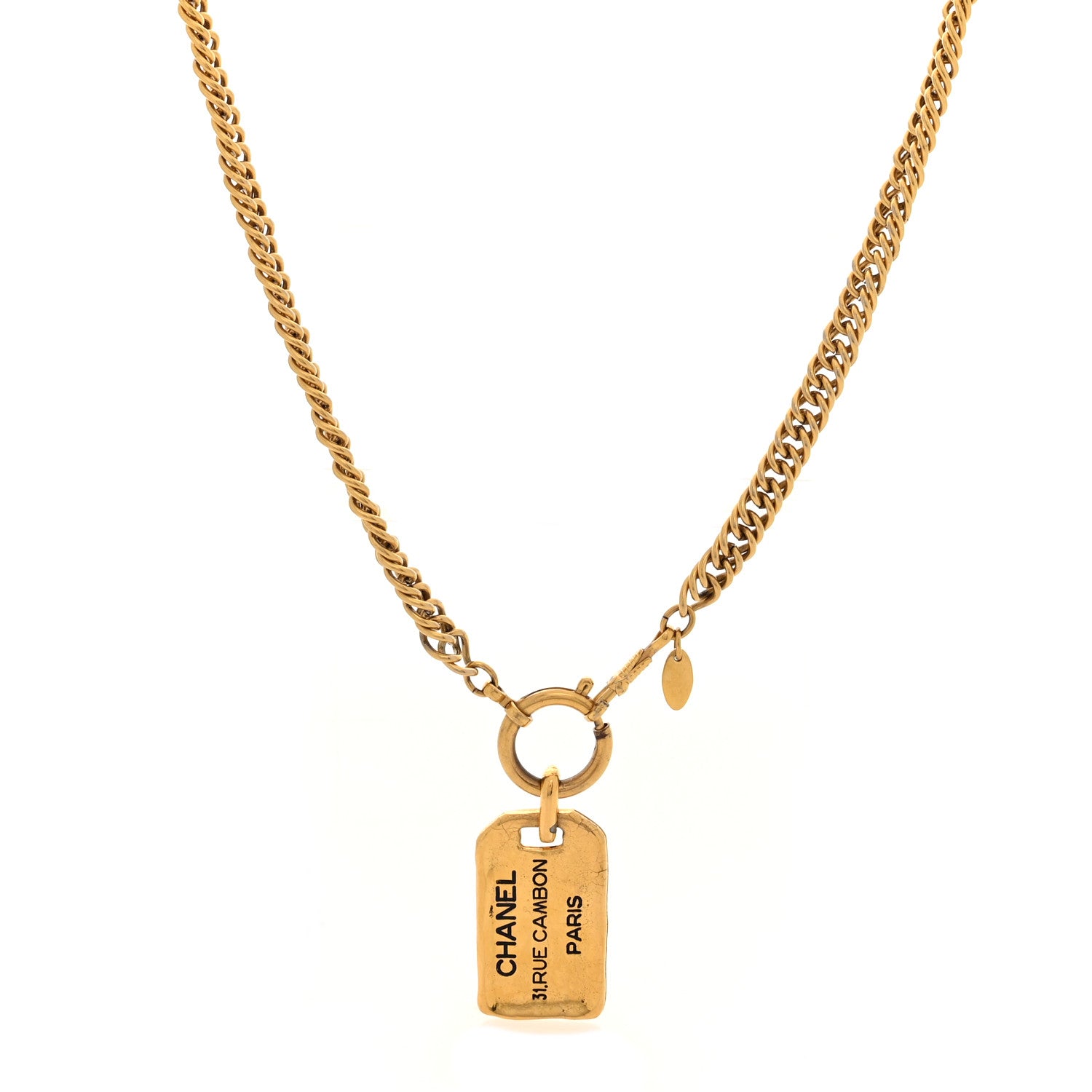 Chanel Metal ID Dog Tag Rue Cambon Necklace Gold 1776792