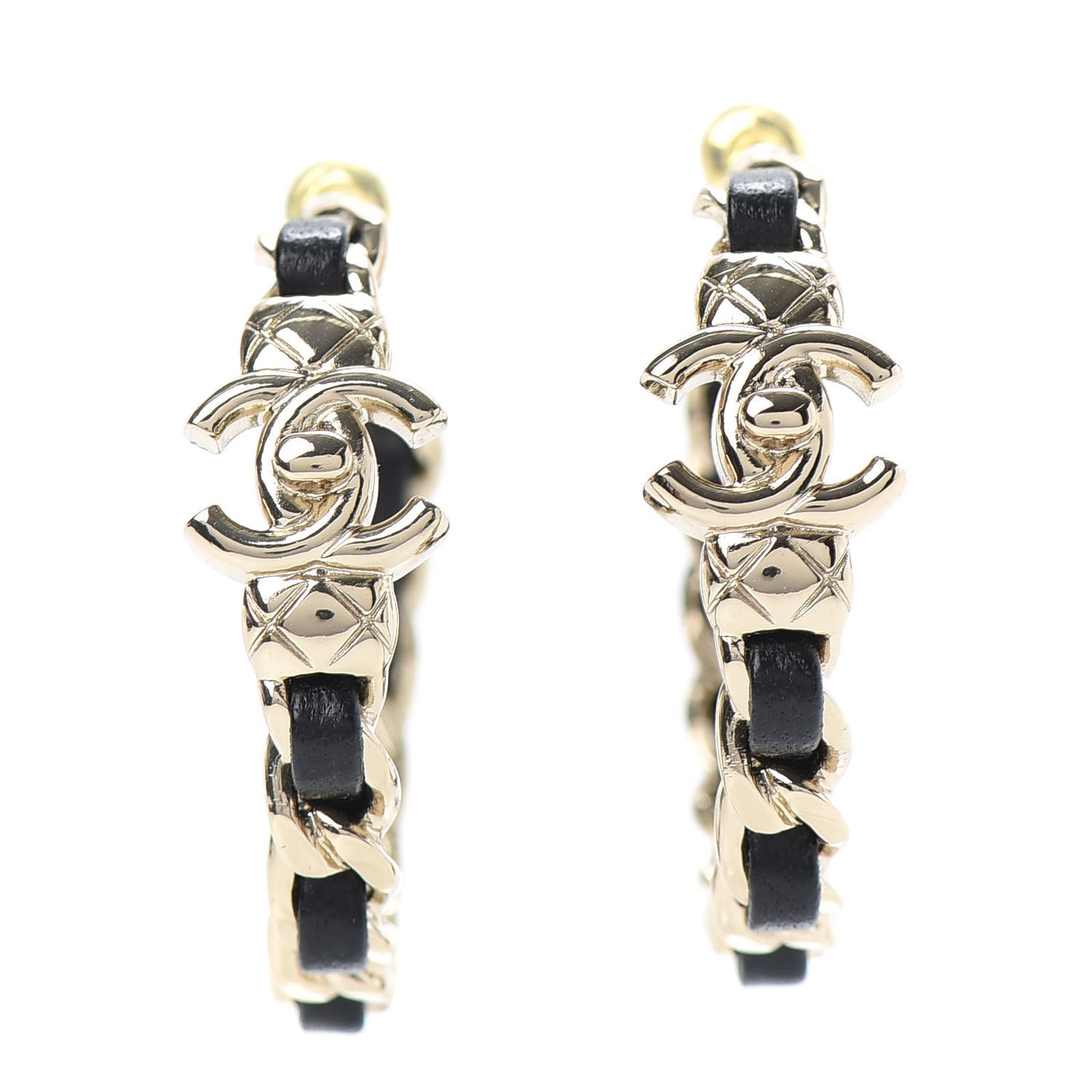 Lambskin CC Turnlock Chain Hoop Earrings Gold Black