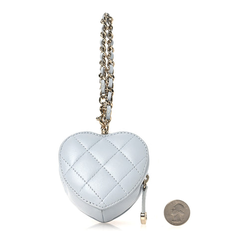 Lambskin Quilted CC In Love Mini Heart Bag Charm Light Blue