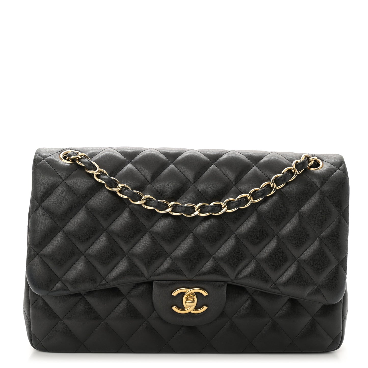 Lambskin Quilted Jumbo Double Flap Black