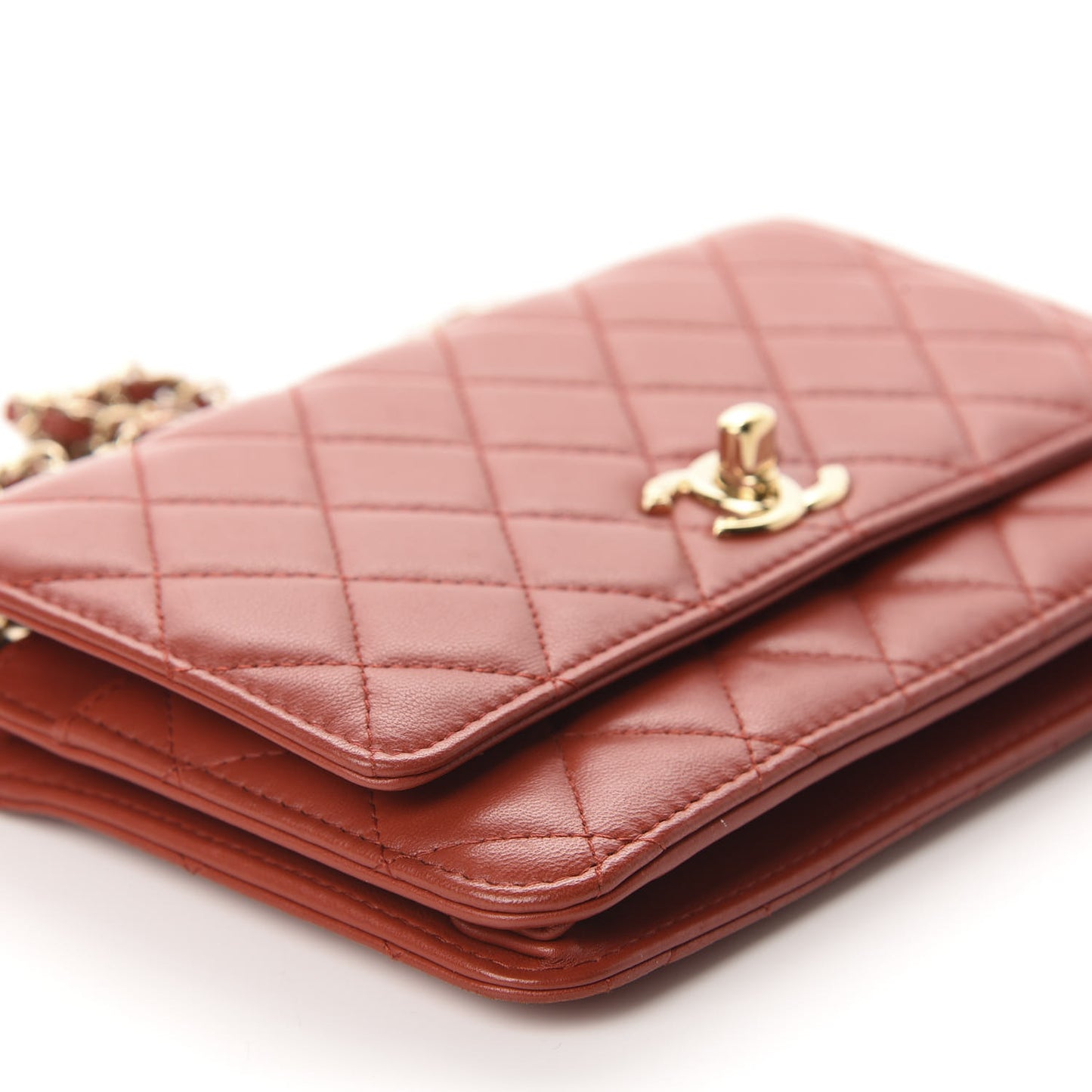 Lambskin Quilted Trendy CC Wallet On Chain WOC Red